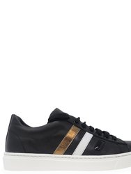 Black Leather 3 Stripe Womens Sneaker - Black