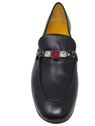 Black Leather Jeweled Loafer