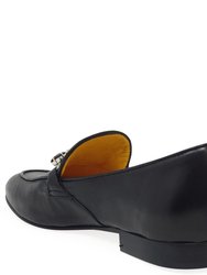 Black Leather Jeweled Loafer