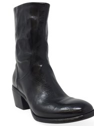 Black Leather Mid Calf Boot