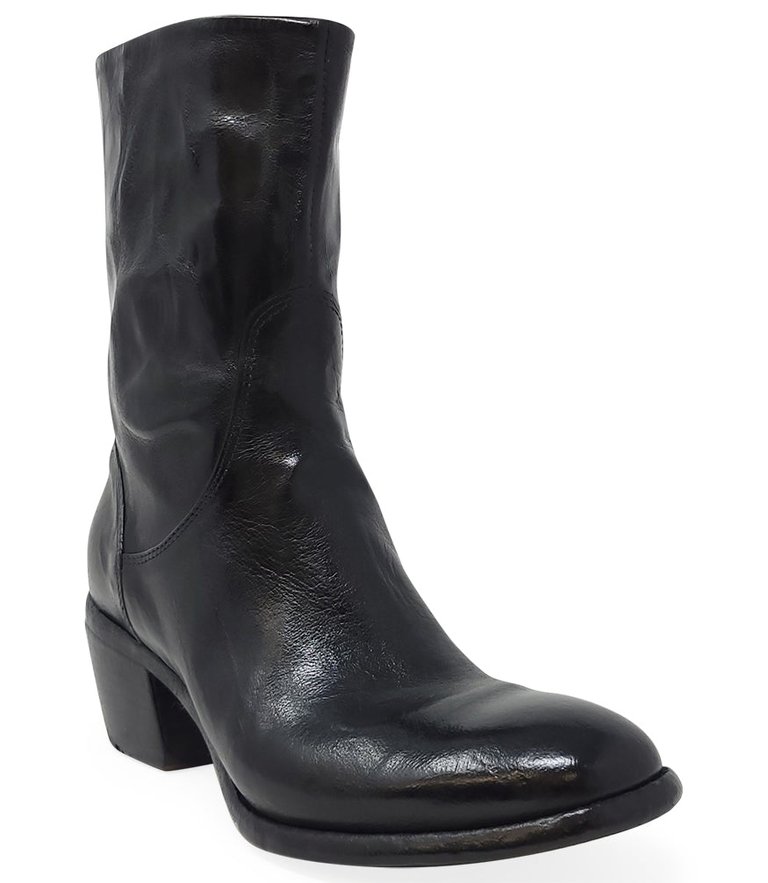 Black Leather Mid Calf Boot