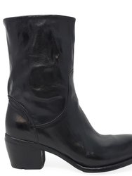 Black Leather Mid Calf Boot - Black