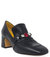 Black Leather Mid Heel Jeweled Loafer - Black