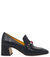 Black Leather Mid Heel Jeweled Loafer