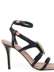 Black Pink High Heel Leather With Cameo Detail - Black/Pink