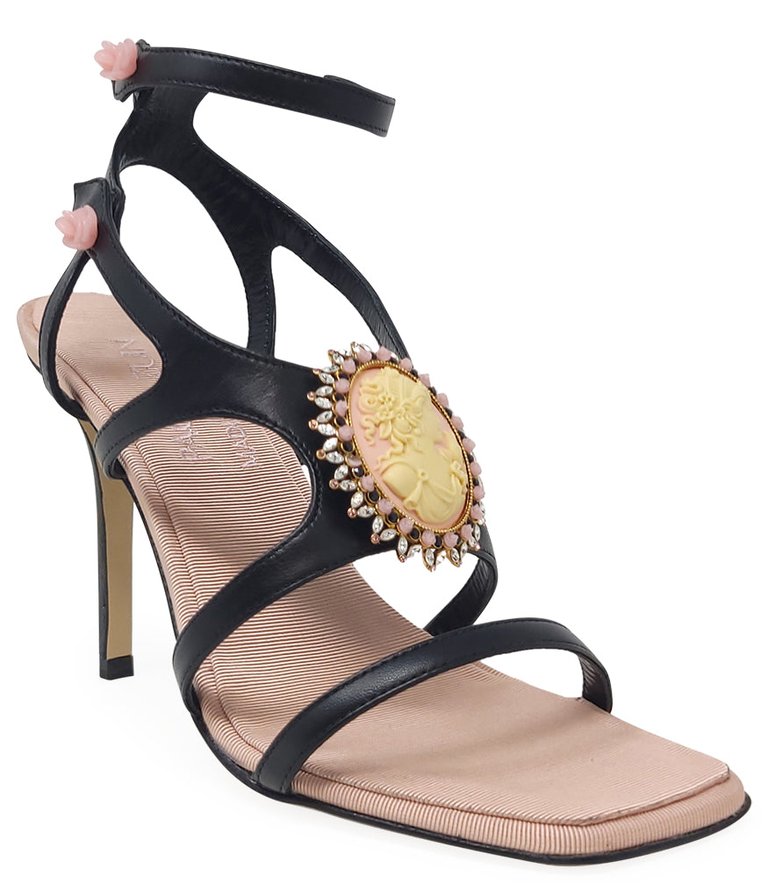 Black Pink High Heel Leather With Cameo Detail