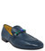 Blue Leather Flat Jeweled Loafer