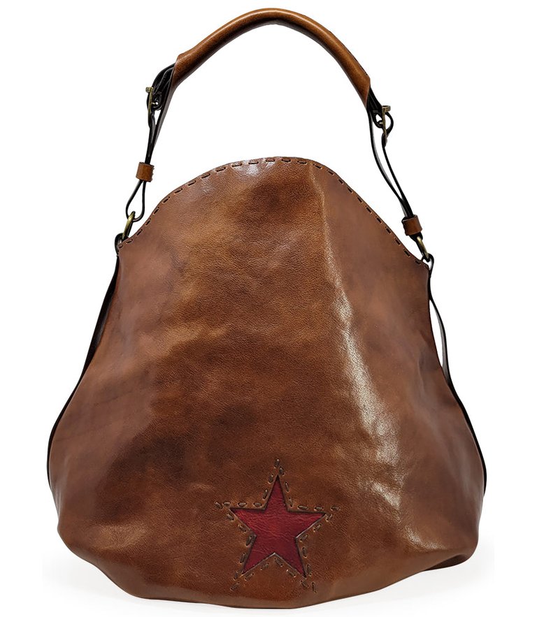 Cognac Leather Star Crossbody-Shoulder Bag - Cognac