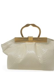 Cream Leather Min Bag With Snake Handle