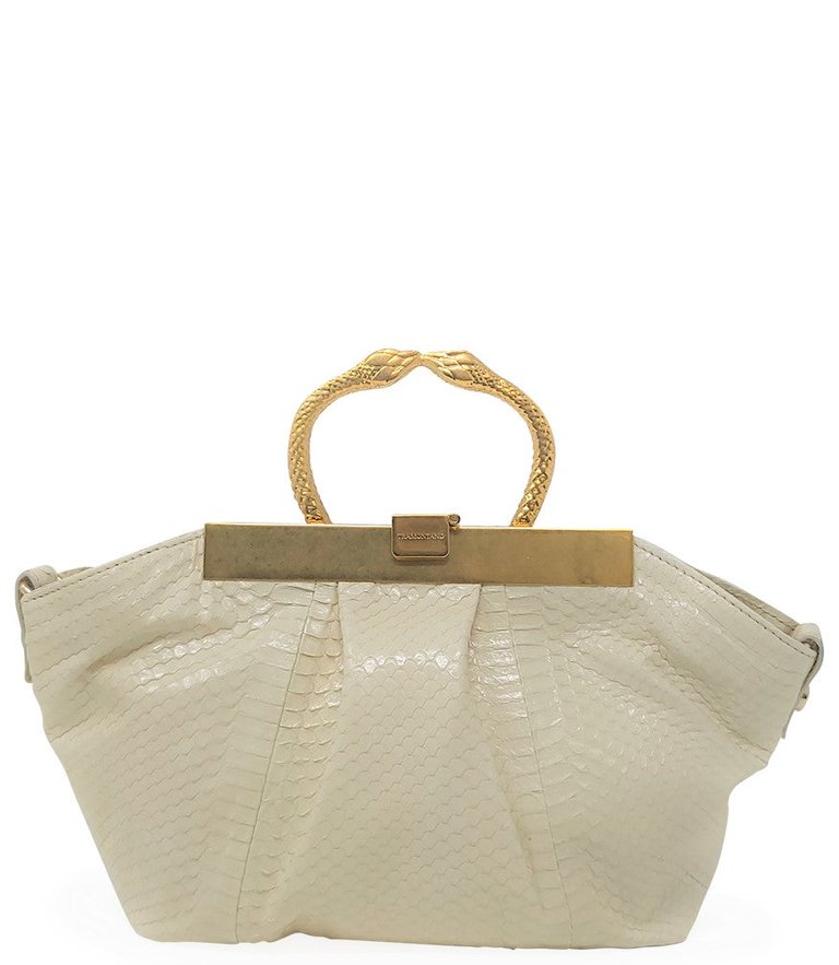 Cream Leather Min Bag With Snake Handle - Cream