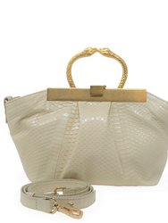 Cream Leather Min Bag With Snake Handle