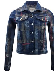 Dark Blue/Brown Cotton Barbara Slim Jean Jacket - Dark Blue/Brown