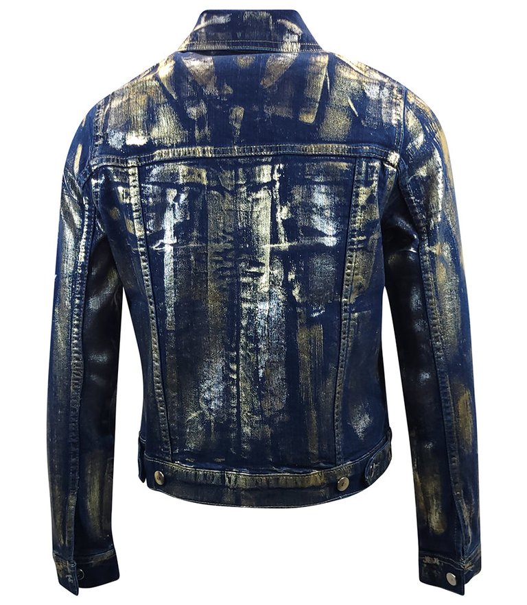 Dark Blue/Brown Cotton  Slim Jean Jacket