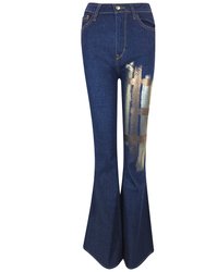 Dark Blue Cotton Flare Jeans