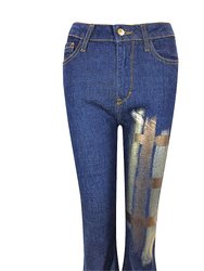 Dark Blue Cotton Flare Jeans