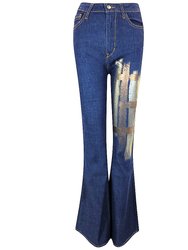 Dark Blue Cotton Flare Jeans - Dark Blue