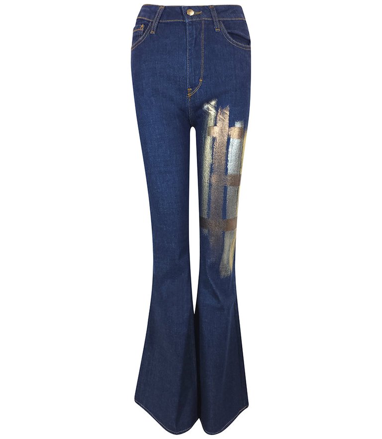 Dark Blue Cotton Flare Jeans