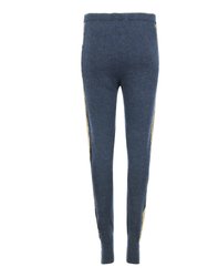 Denim Cashmere Sweat Pants With Gold Laminated Bands