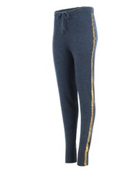 Denim Cashmere Sweat Pants With Gold Laminated Bands