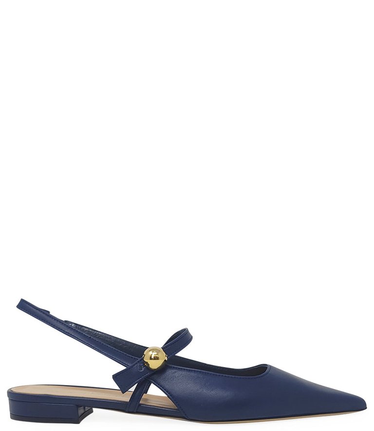 Denim Leather Slingback Flat Sandals - Denim