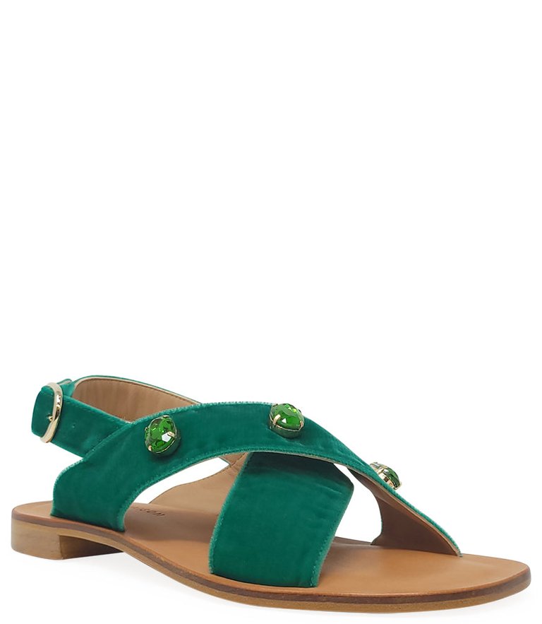 Emerald Jeweled Criss Cross Sandals
