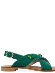 Emerald Jeweled Criss Cross Sandals - Emerald