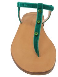 Emerald Jeweled Thong Sandals