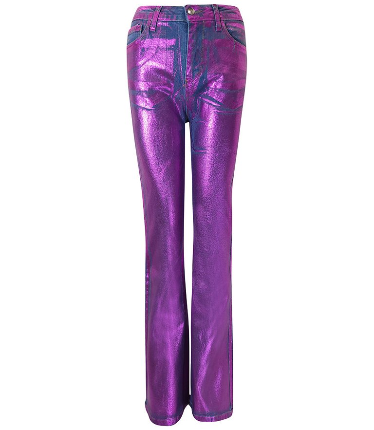 Fuchsia Light Denim Laminated Jeans - Fuchisa Light Denim