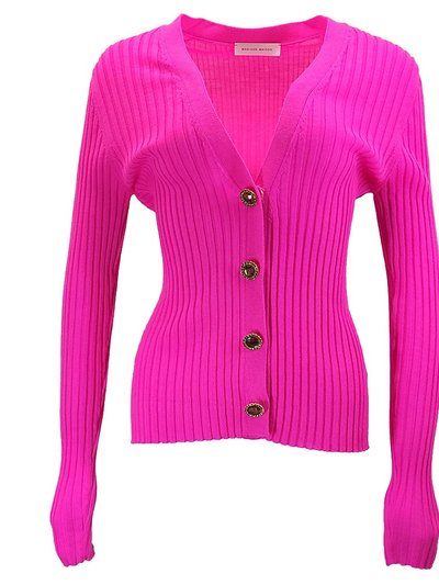 Madison Maison Fuchsia Wool Ribbed Cardigan With Jewel Buttons product