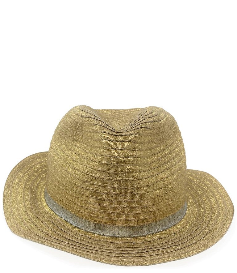 Gold Fedora With Silver Band Hat - Gold