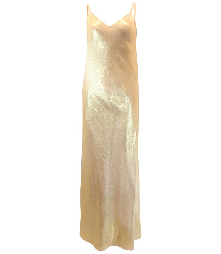 Gold Laminated Slip Dress - Gold