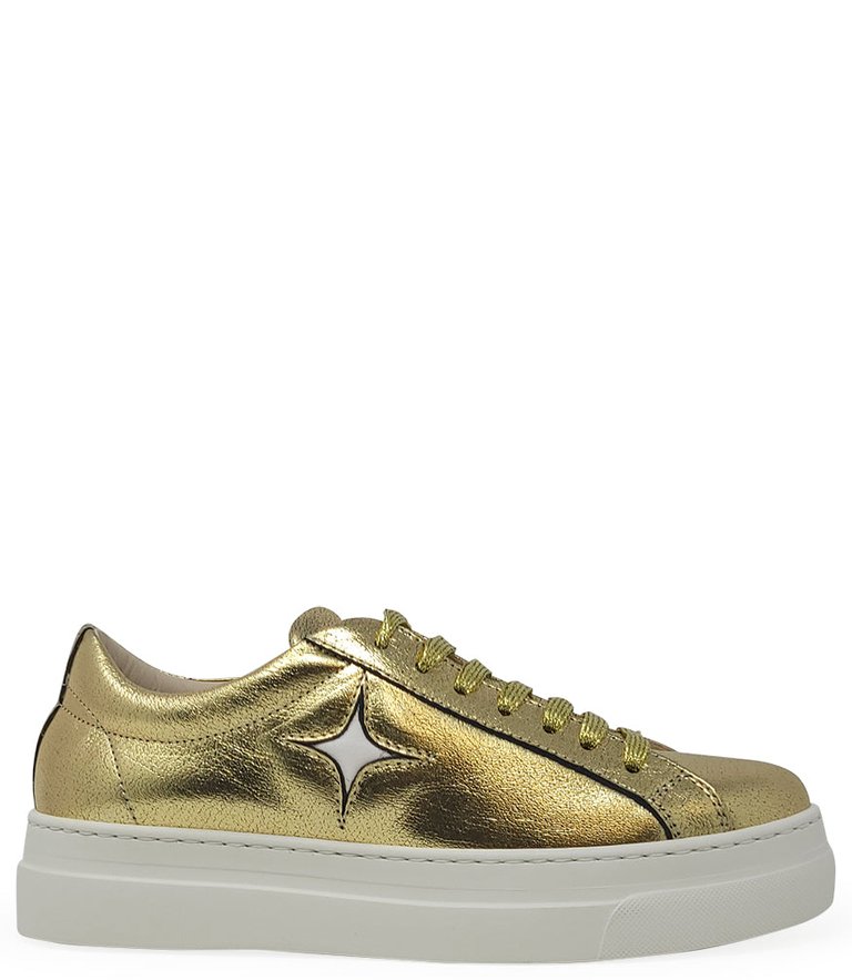Gold Leather Platform Sneaker - Gold