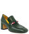 Green Leather Mid Heel Jeweled Loafer
