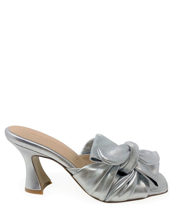 Leather Bow Tie Mule - Silver
