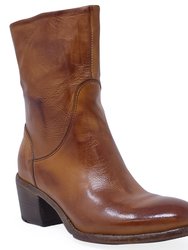 Leather Mid Calf Boot - Brown