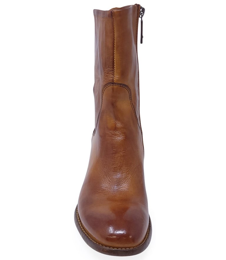 Leather Mid Calf Boot - Brown - Brown