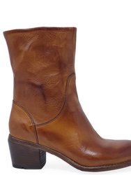 Leather Mid Calf Boot - Brown