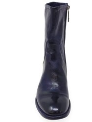 Leather Mid Calf Boot - Navy - Navy