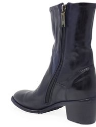 Leather Mid Calf Boot - Navy