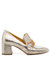 Leather Mid Heel Loafer With Chain - Gold/Silver