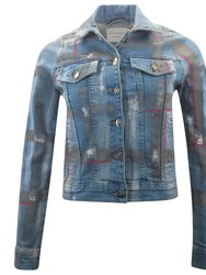 Light Blue/Brown Cotton Barbara Slim Jean Jacket - Light Blue/Brown