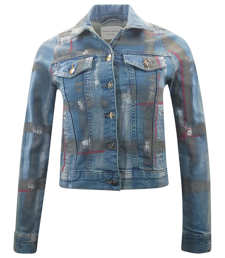 Light Blue/Brown Cotton Barbara Slim Jean Jacket - Light Blue/Brown