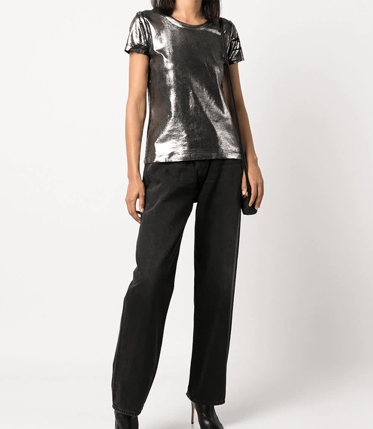Metallic Coated Cotton T-Shirt - Black/Platinum - Black/Platinum