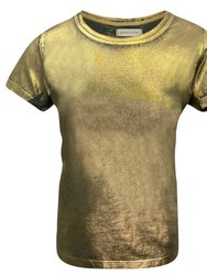 Metallic Coated Cotton T-Shirt - Khaki/Gold - Kaki/Gold