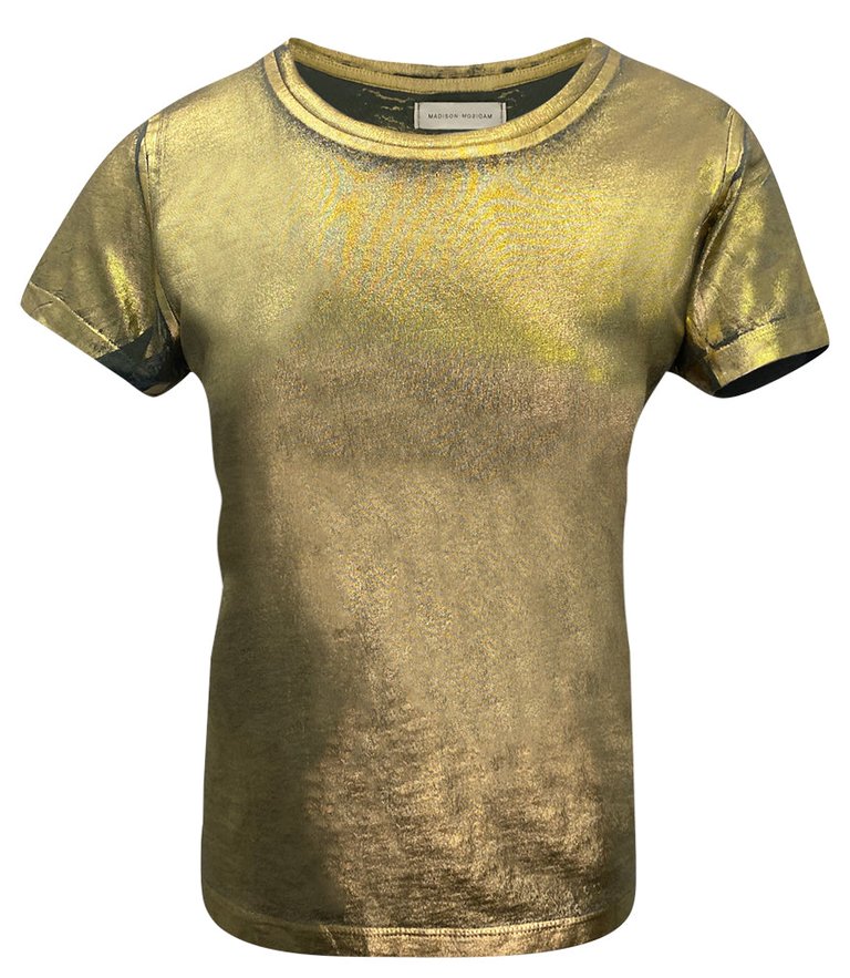 Metallic Coated Cotton T-Shirt - Khaki/Gold - Kaki/Gold