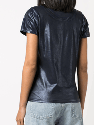 Metallic Coated Cotton T-Shirt - Navy/Navy
