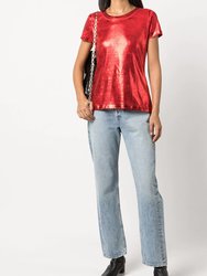 Metallic Coated Cotton T-Shirt - Red/Red - Red/Red