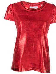 Metallic Coated Cotton T-Shirt - Red/Red