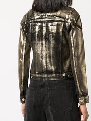 Metallic Coated Denim Jean Jacket - Gold/Black