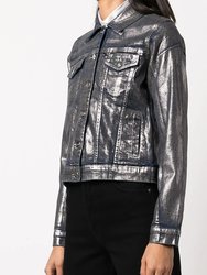 Metallic Coated Denim Jean Jacket - Silver/Denim